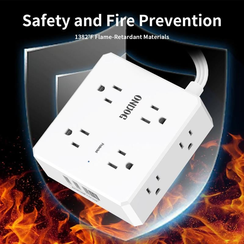 6Ft Flat Plug Power Strip - 8 Outlets and 4 USB Ports (1 USB C), Extension Cord