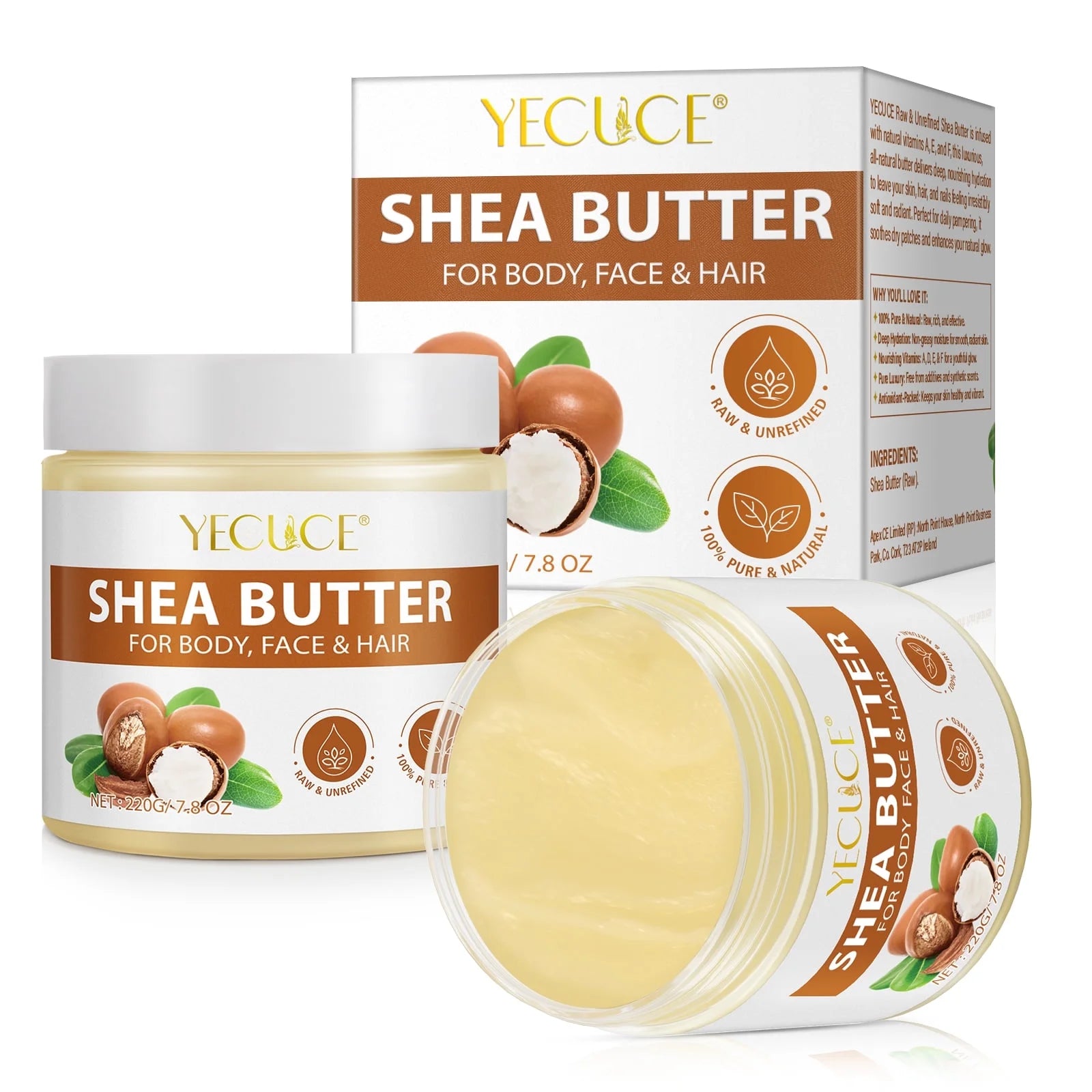 100% Pure & Natural Shea Butter Raw - 2 Pack Skin Moisturiser -Enriched with Nourishing Vitamins,Long-Lasting Hydration for Dry Skin,7.8 Oz