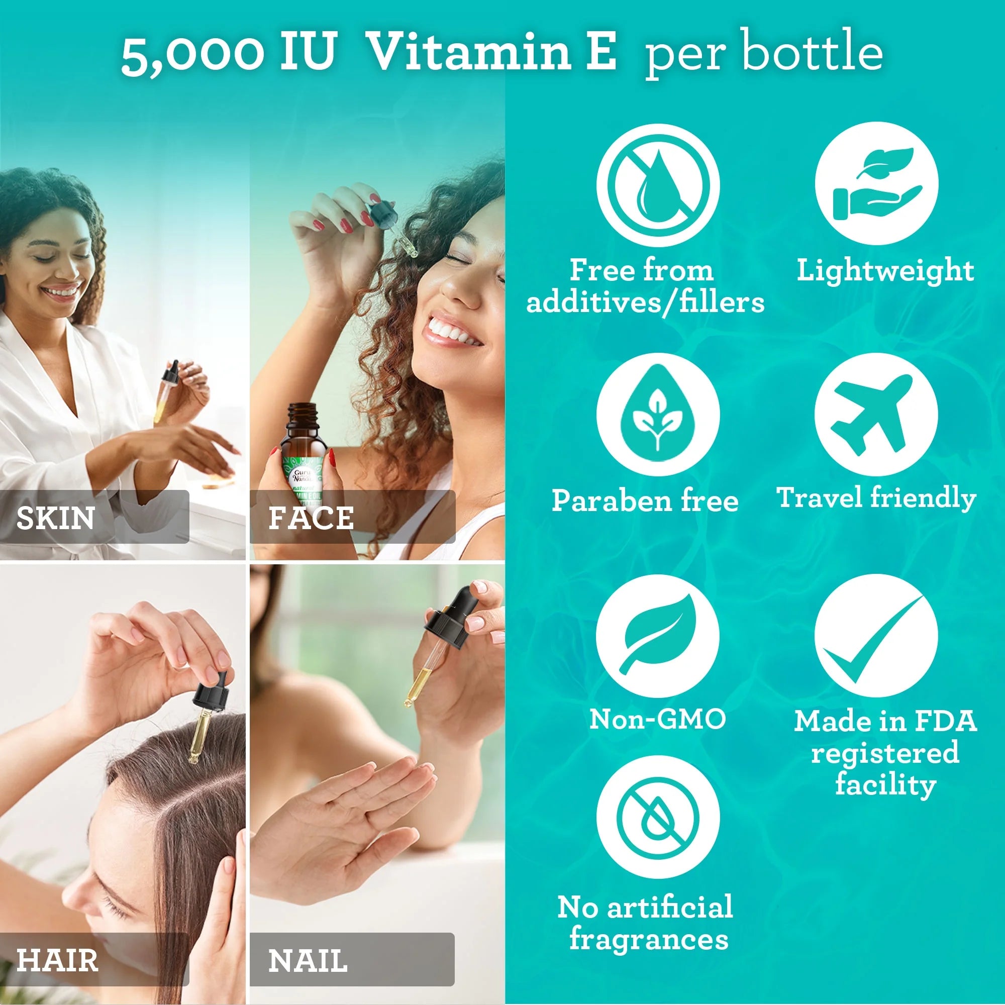 Gurunanda Natural Vitamin E Oil - 5,000 IU - 2 Fl. Oz