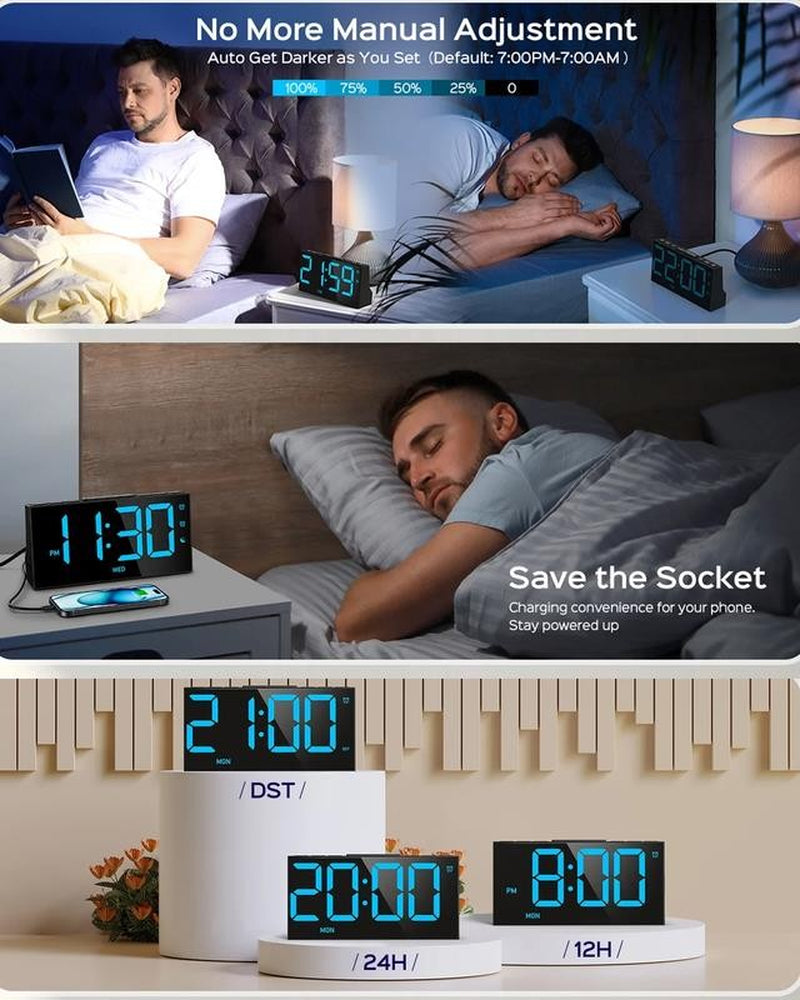 Alarm Clock for Heavy Sleepers, Digital Alarm Clock for Bedroom, Adjustable Brig
