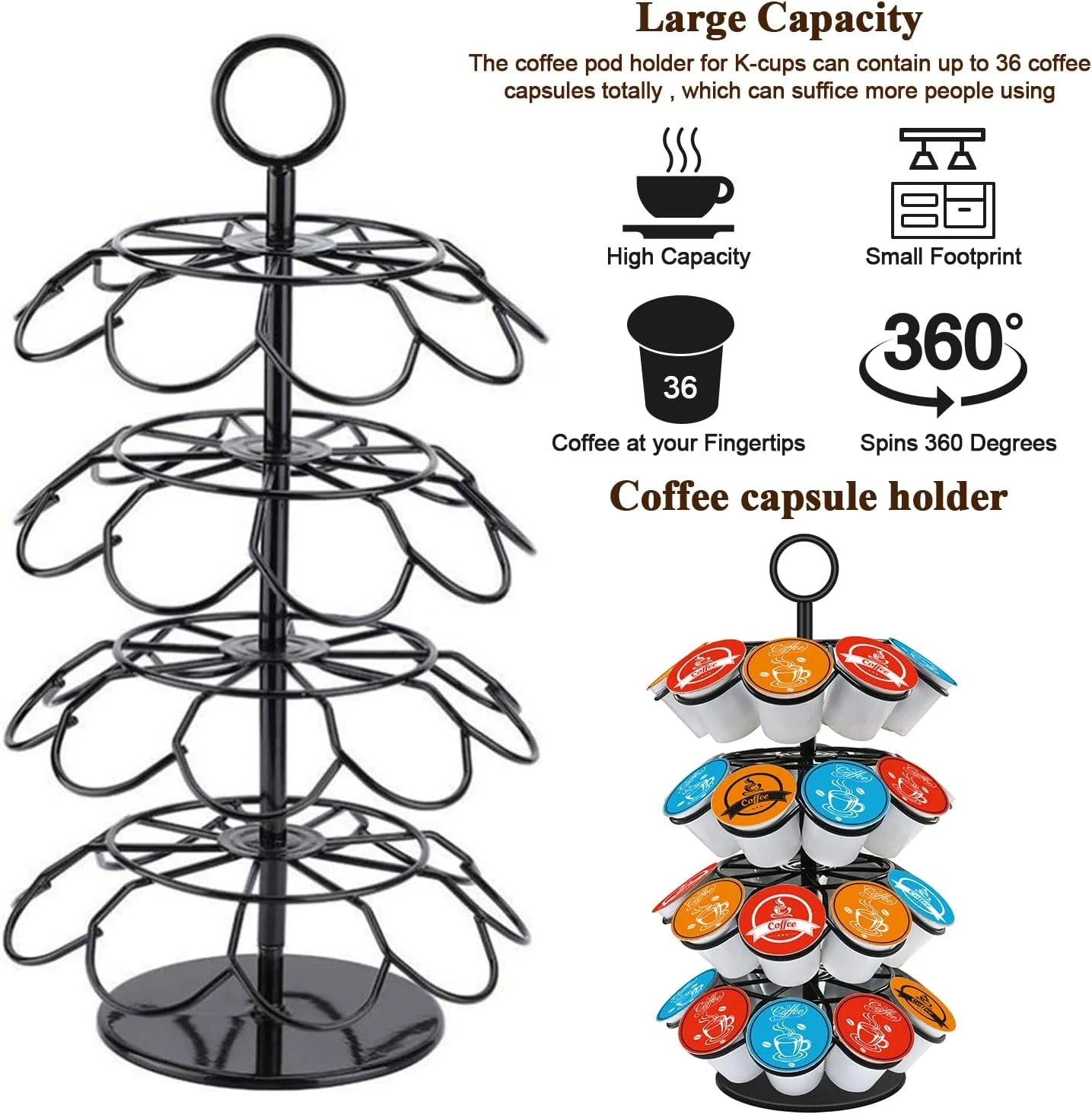 Coffee Pod Carousel Holder Organizer Compatible with 36 Cup Pods，K Cup Holder(Bl