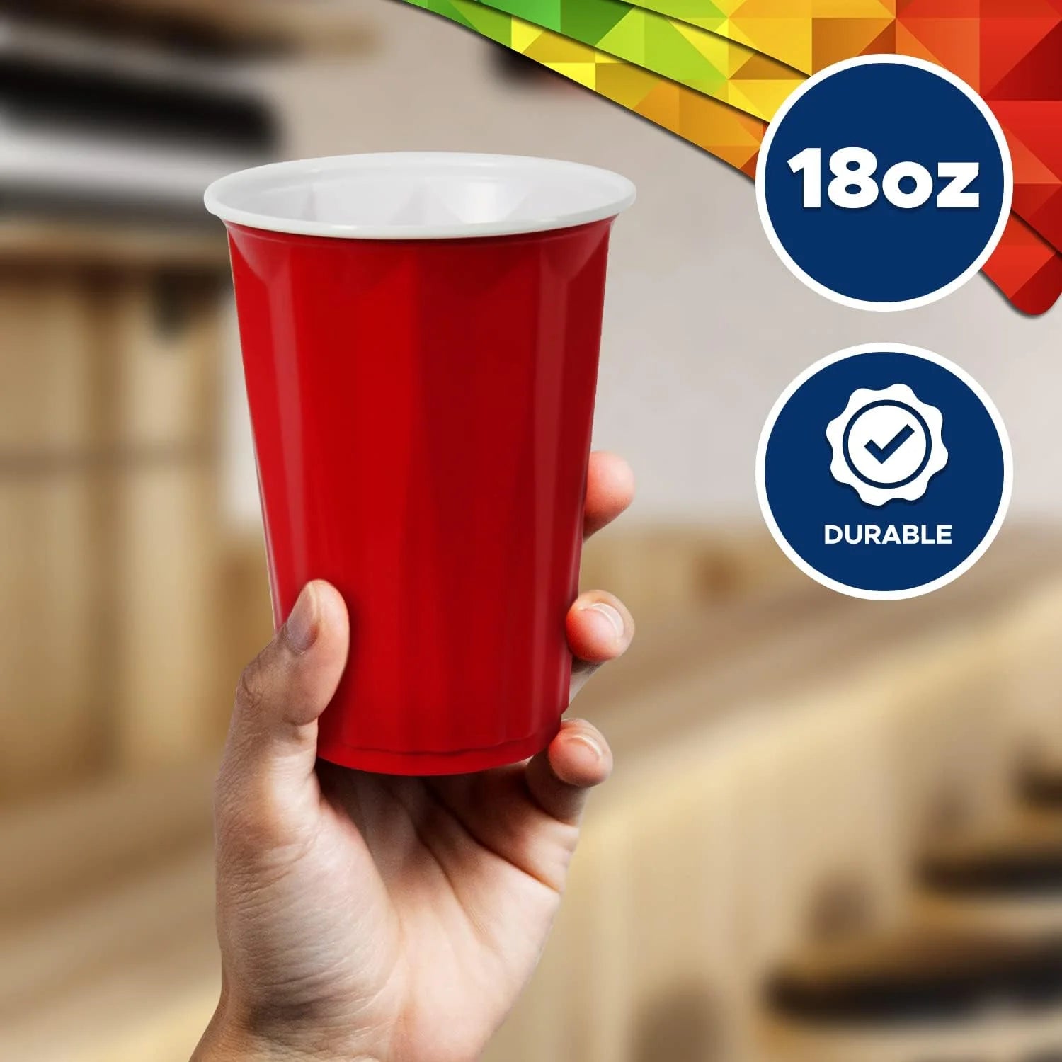 18Oz Birthday Party Cups for Kids – 50 Red Disposable Party Supplies Cups for Co