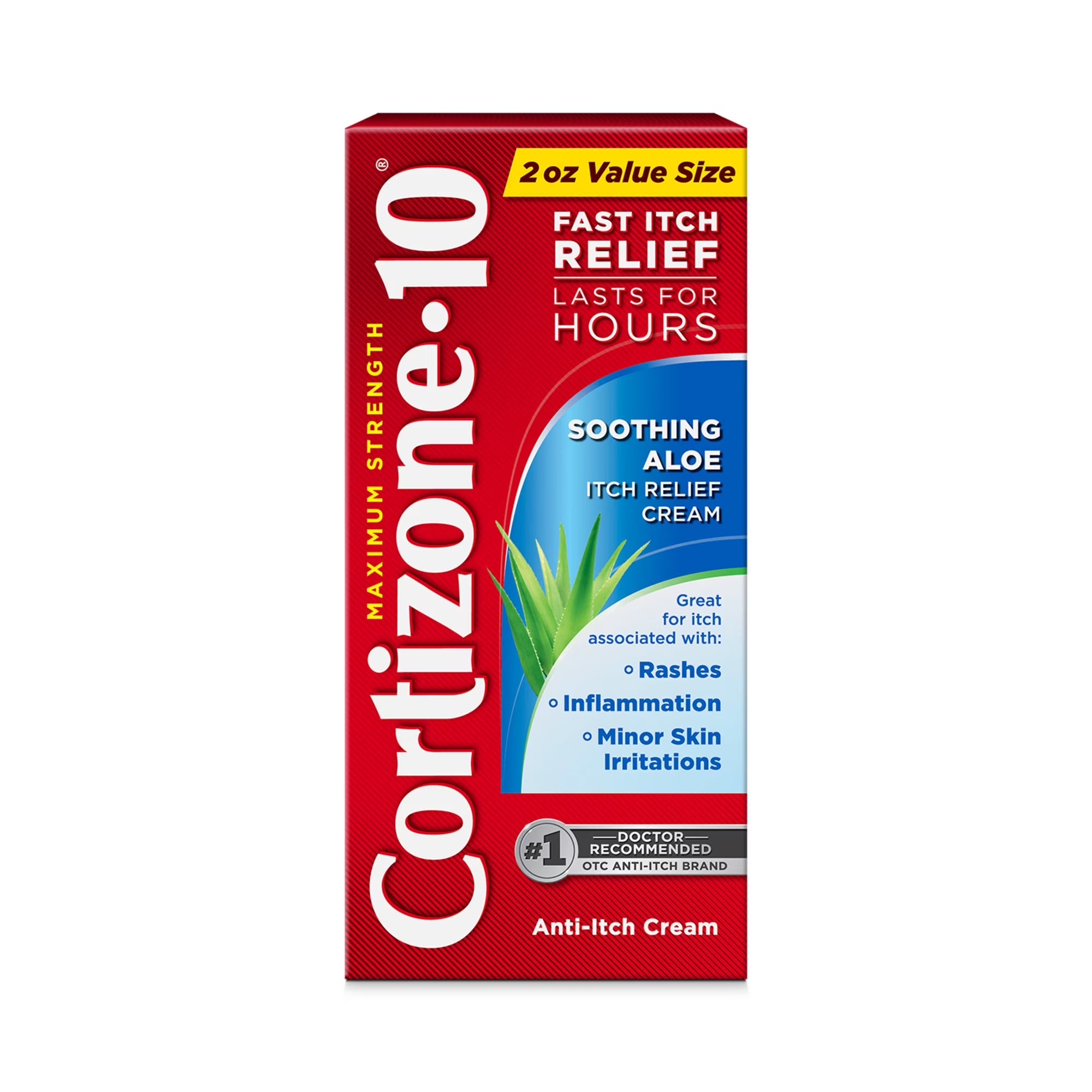Cortizone-10 Maximum Strength Soothing Aloe Itch Relief Cream, 1% Hydrocortisone, Fast-Acting, Anti-Itch Cream for Bug Bites, Rash, Eczema, Psoriasis, Poison Ivy, Oak, Sumac & More, 2 Oz