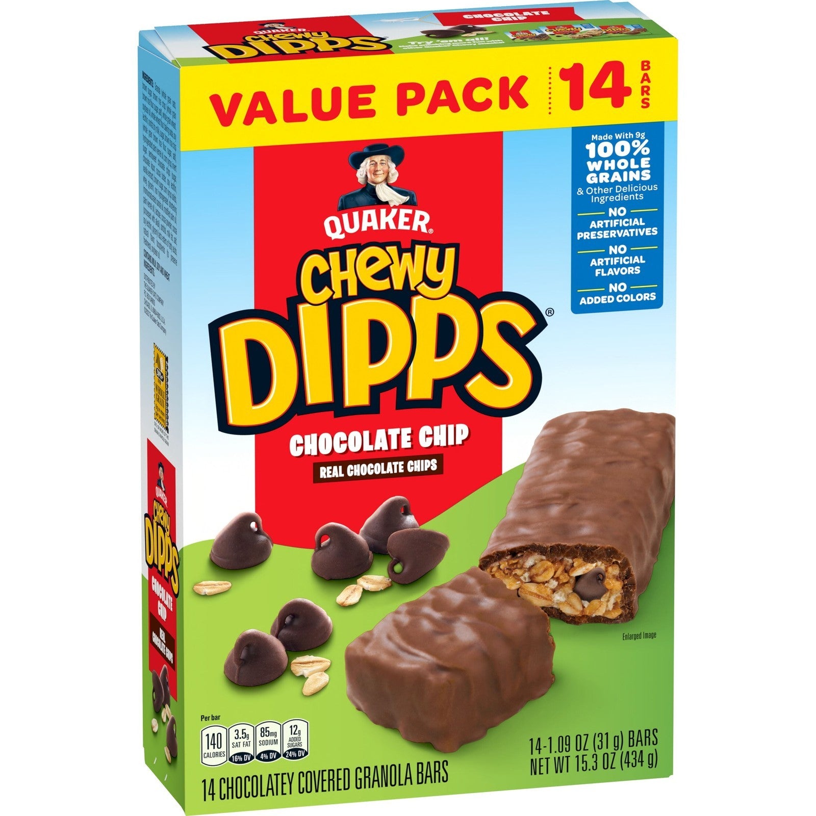 Chewy Dipps Chocolatey Covered Granola Bars Chocolate Chip, 1.09 Oz 14 Count