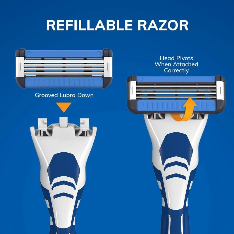 Easyrinse Anti-Clogging Men'S 4-Blade Refillable Manual Razors with 3 Cartridges