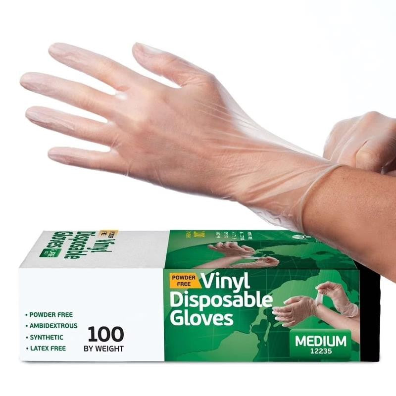 Disposable Vinyl Gloves 100 Ct. - Medium - Clear - Latex Free - Food Safe Gloves