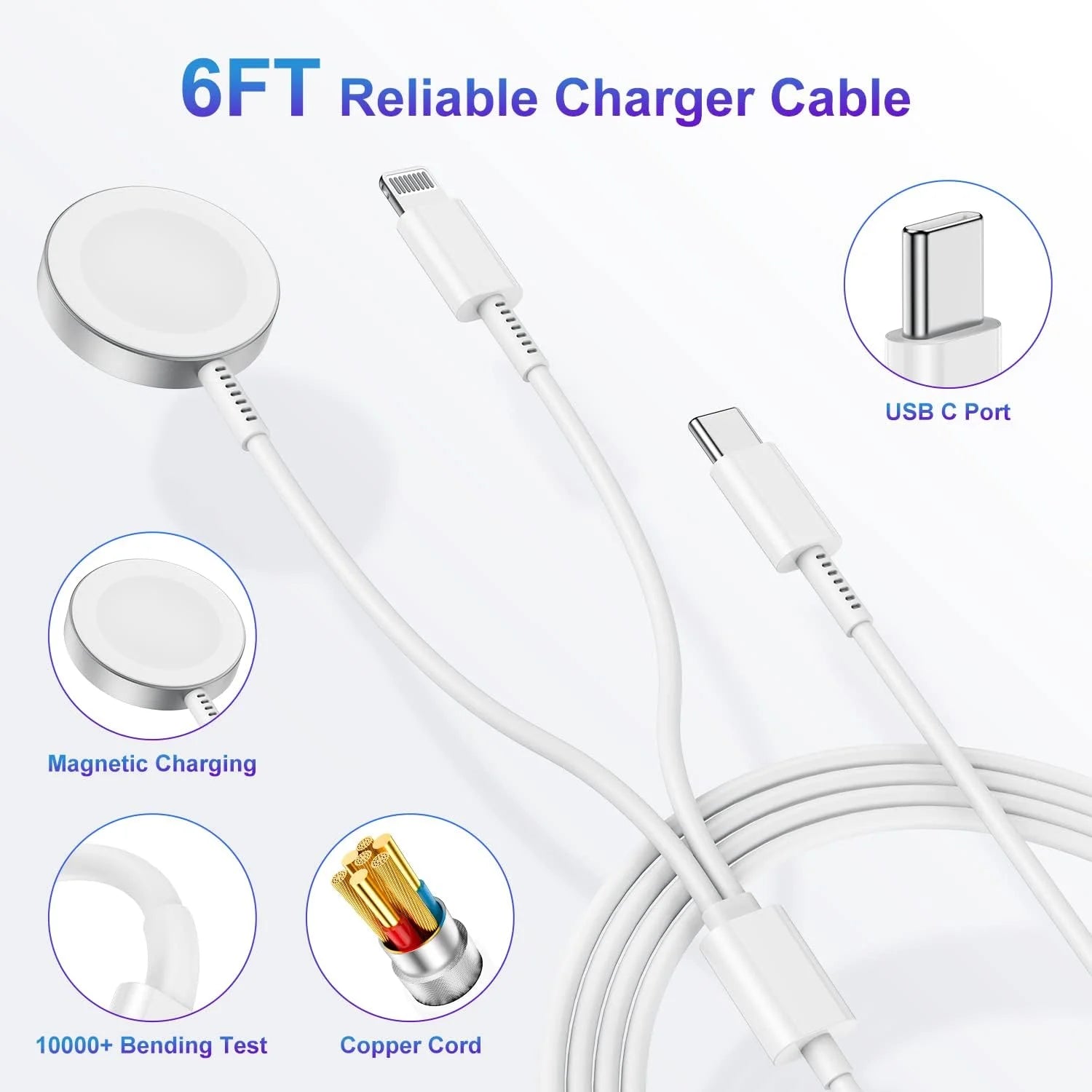 2 in 1 USB C Compatible with I Watch Charger Magnetic Watch Fast Charging Cable Cord 6Ft,Type C Wall Block Compatible for Watch Series Ultra/9/8/7/6/Se/5/4/3/2/Iphone 14/13/12 Case
