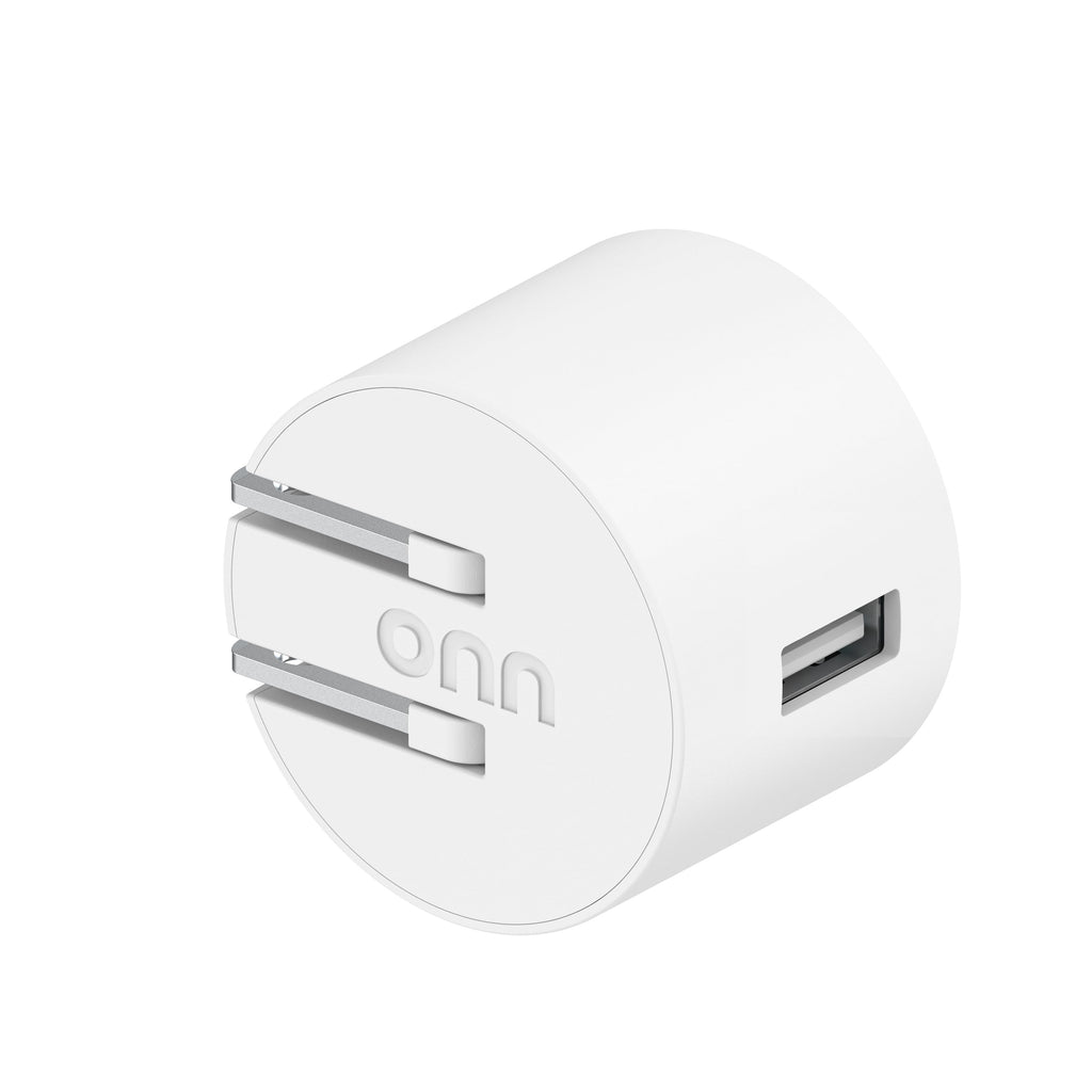 Onn 12W Single USB-A Port Wall Charger with 3Ft Micro-Usb to USB Cable, Foldable Plug, White