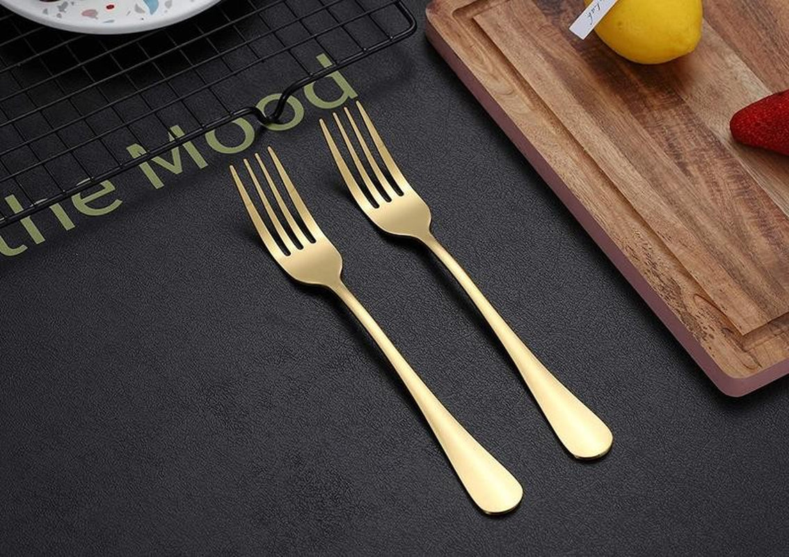 Gold Dinner Fork 6 Pieces, Stainless Steel 8.17 " Fork Wedding Silverware Set