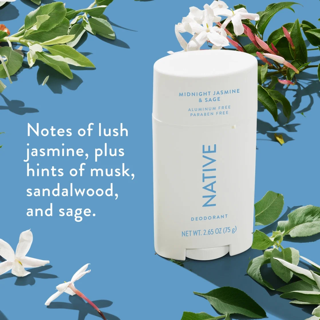 Native Deodorant, Aluminum Free, Midnight Jasmine & Sage, Deodorant for Women and Men, 2.65 Oz