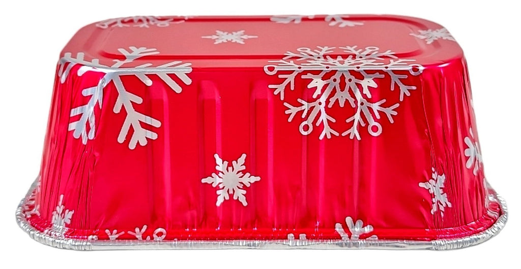 1 Lb. Red Holiday Christmas Snowflake Aluminum Foil Small Mini Loaf / Bread Baki