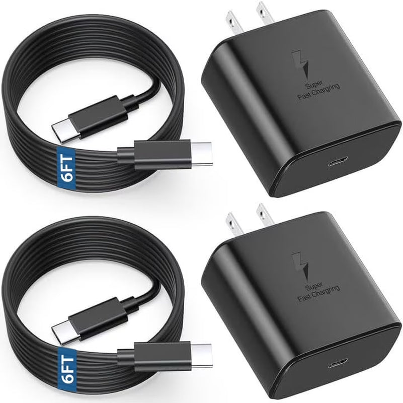 Type C Charger Fast Charging, 2-Pack 45W USB C Android Charger Block, Phone Super Fast Charger with 6.6FT Cable Compatible with Samsung Galaxy S25/S24/S23 Plus/Ultra