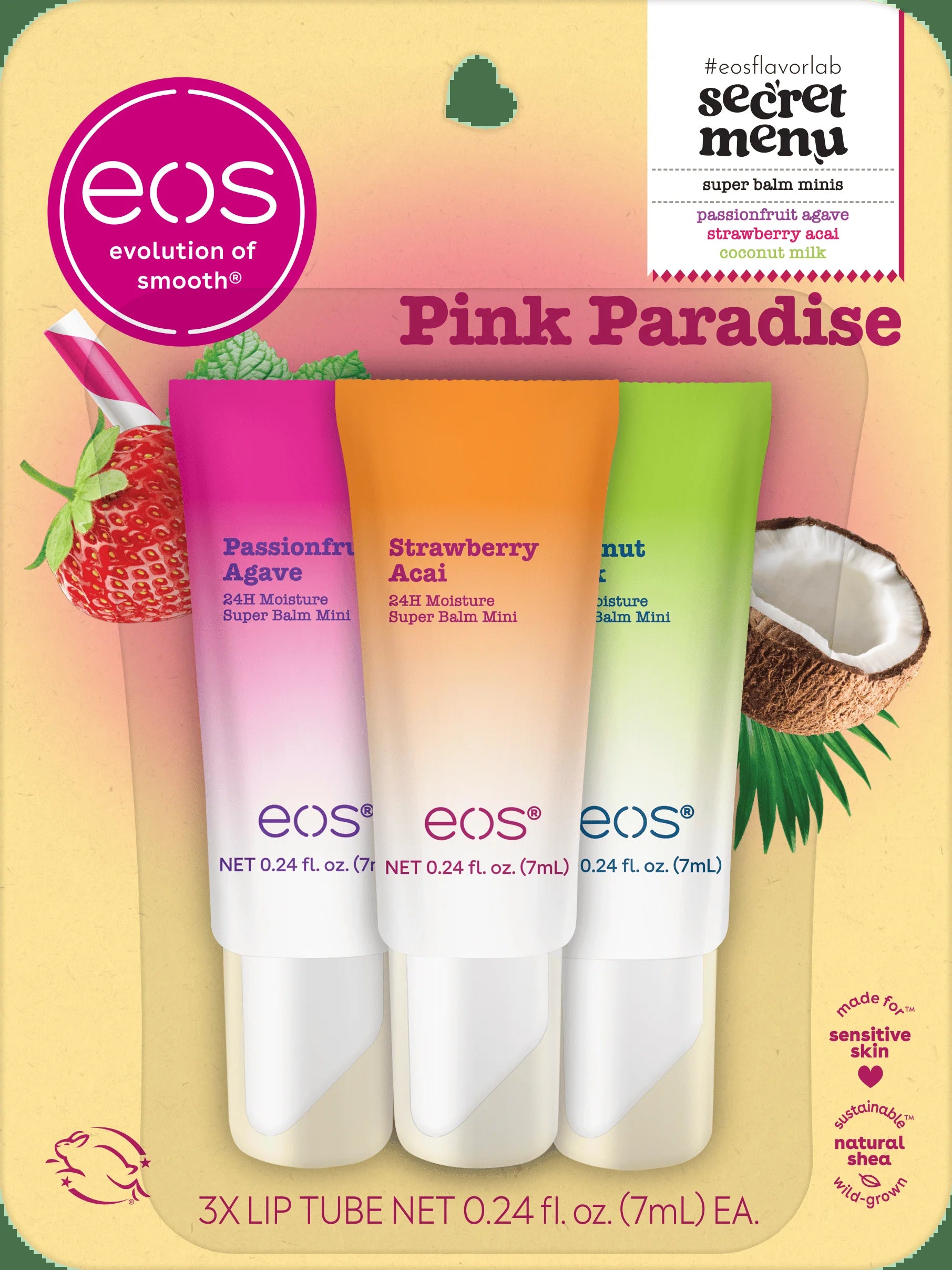 24H Moisture Lip Balm Minis Pink Paradise 3-Pack Nourishing Dry Lips Variety Pack