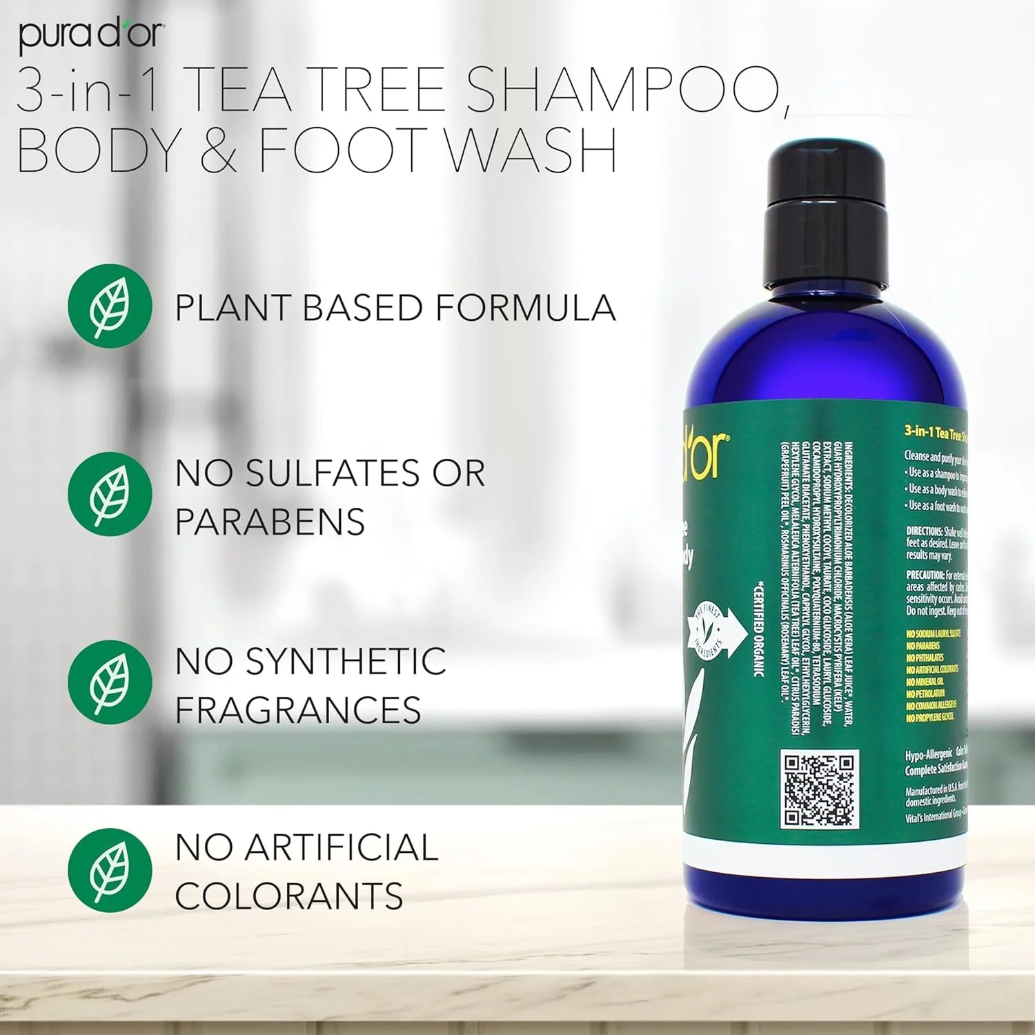 3-In-1 Tea Tree Shampoo, Body & Foot Wash, Shampoo - Total Body Care, 16 Fl Oz