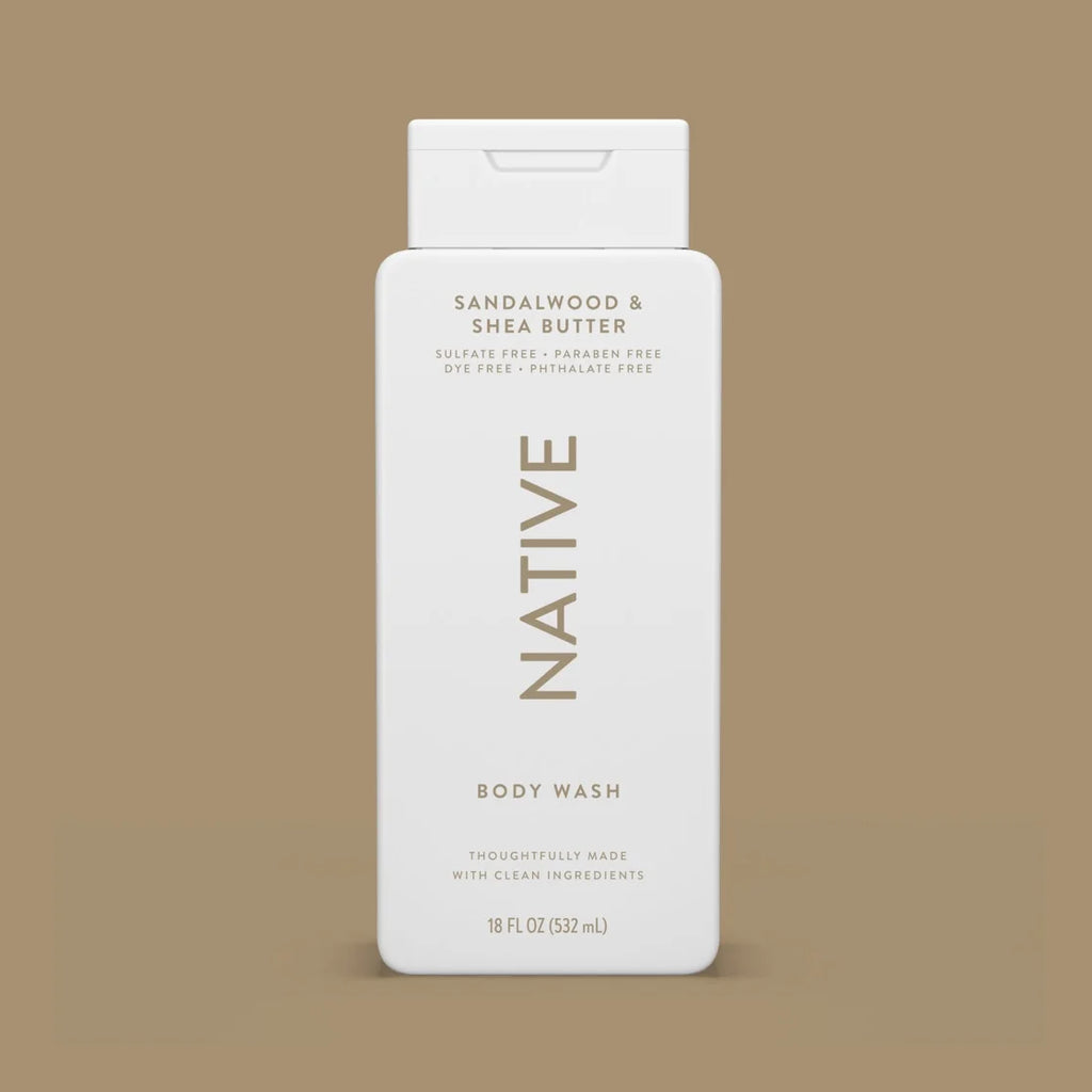 Native Body Wash, Sulfate Free, Sandalwood & Shea Butter, for Women and Men, 18 Oz