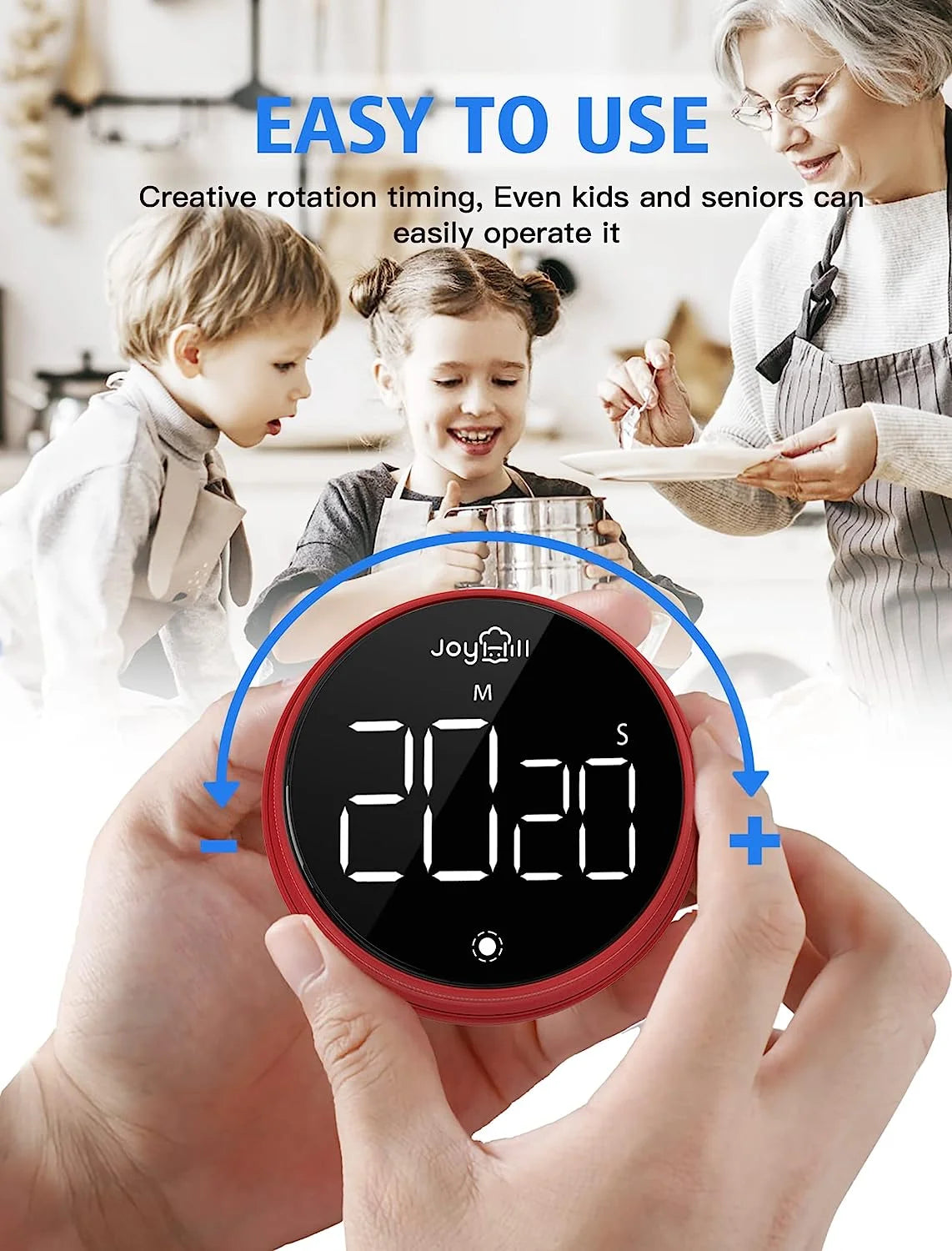 Digital Kitchen Timer, 2 Pack Magnetic Timer with Large LED Display Screen, 3 Vo