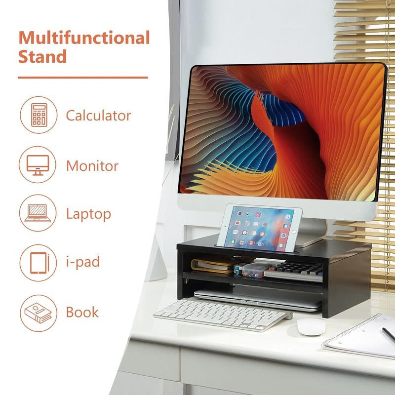 2-Tier Wooden Desktop Riser with Pad Holder,Monitor Stand Riser with Storage Org