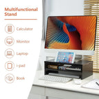 2-Tier Wooden Desktop Riser with Pad Holder,Monitor Stand Riser with Storage Org