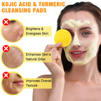 50 Pads Kojic Acid & Turmeric Cleansing Pads-Cleanses Pores, Exfoliates, Removes Dirt and Makeup, Facial Cleansing Pads for Women & Men