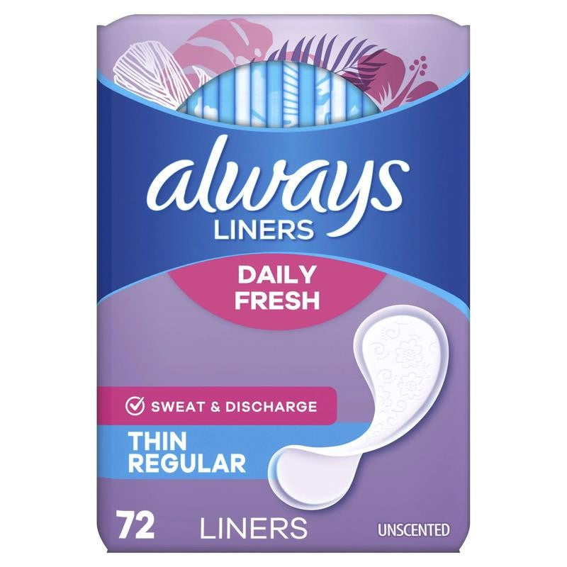 Daily Fresh Thin Panty Liners, Regular Absorbency, Unscented, 72 Count