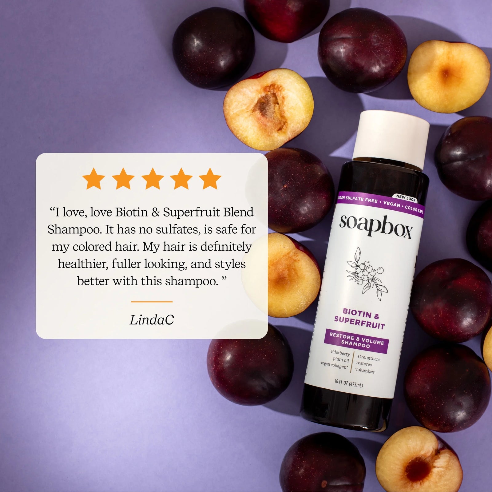 Biotin & Superfruit Volumizing Shampoo with Elderberry and Plum Oil, 16 Fl Oz