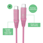 Onn 6Ft USB-C to USB-C Charging Cable, Fast Charging, USB-IF Certified, Pink - Compatible with Iphone 16 Series, Iphone 15 Series, Samsung Galaxy, Note, Pixel Devices Ipad Pro, & More