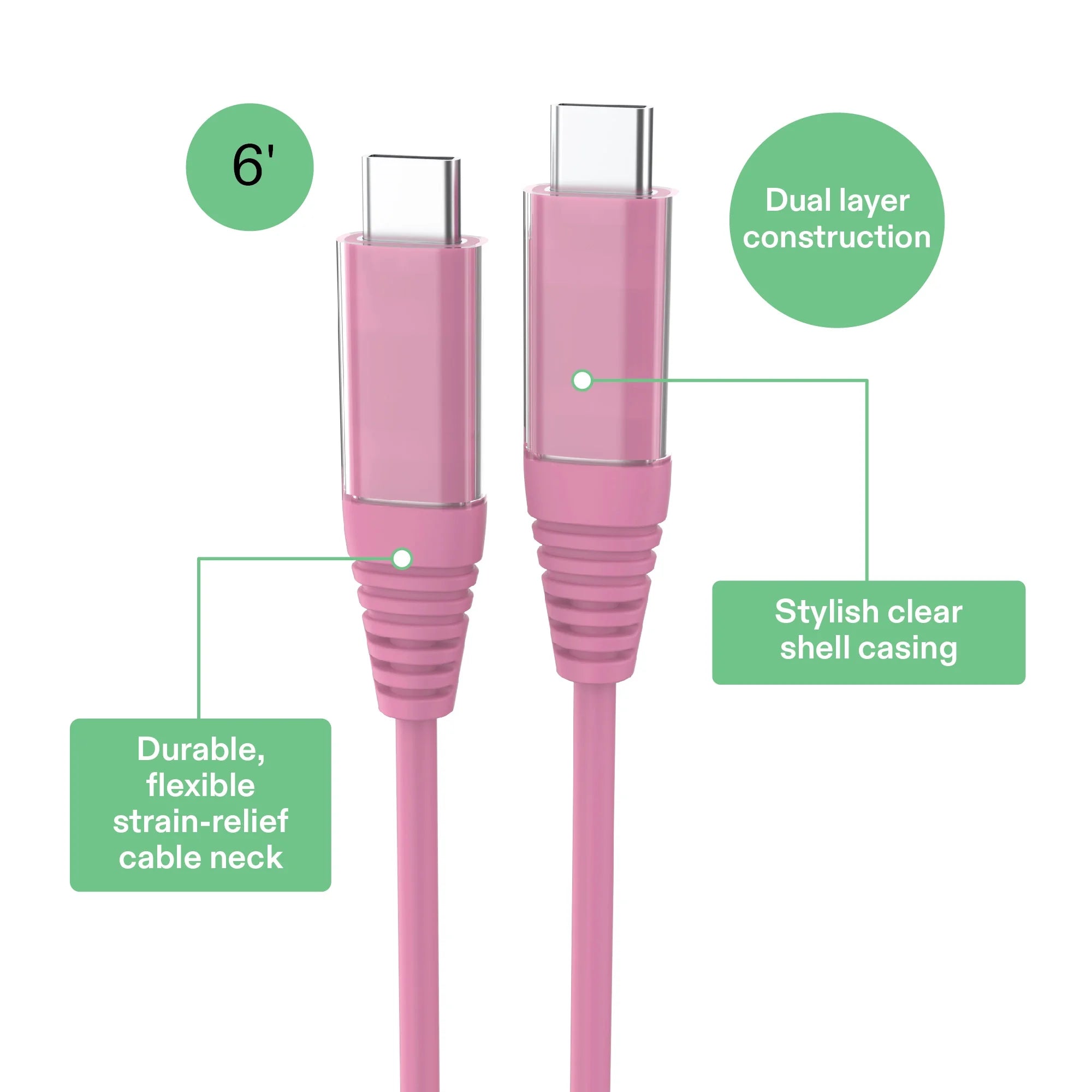 Onn 6Ft USB-C to USB-C Charging Cable, Fast Charging, USB-IF Certified, Pink - Compatible with Iphone 16 Series, Iphone 15 Series, Samsung Galaxy, Note, Pixel Devices Ipad Pro, & More