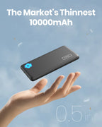10000Mah Power Bank, Slimmest 15W Portable Charger Compatible with Iphone & Samsung, High-Speed Charging Battery Pack, USB-C Cables, Black