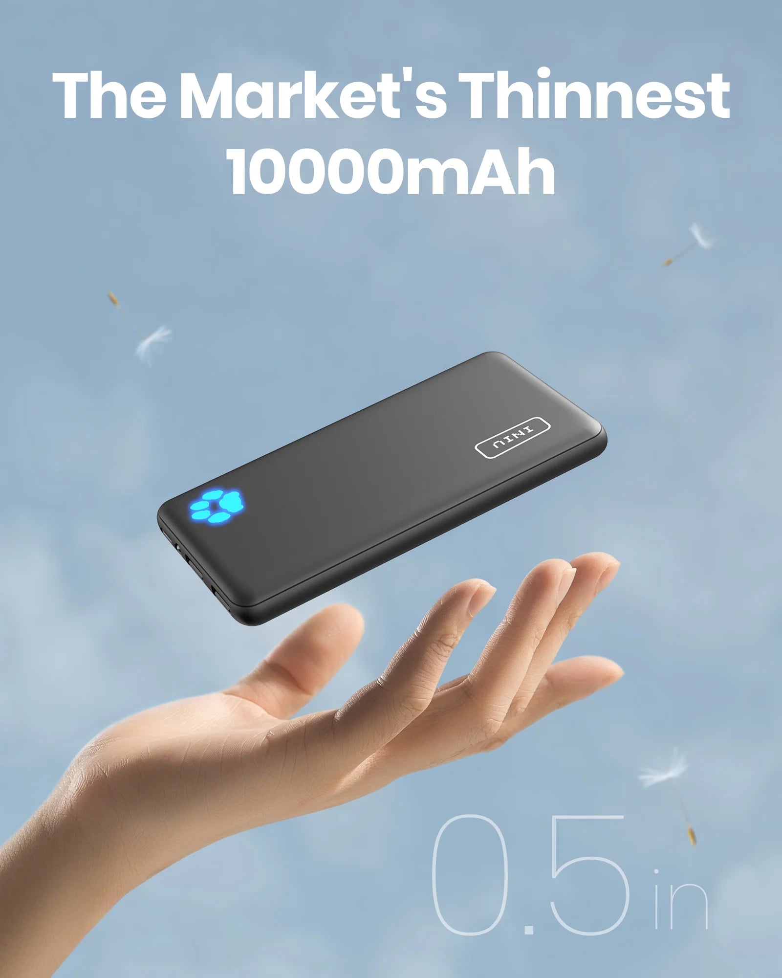 10000Mah Power Bank, Slimmest 15W Portable Charger Compatible with Iphone & Samsung, High-Speed Charging Battery Pack, USB-C Cables, Black