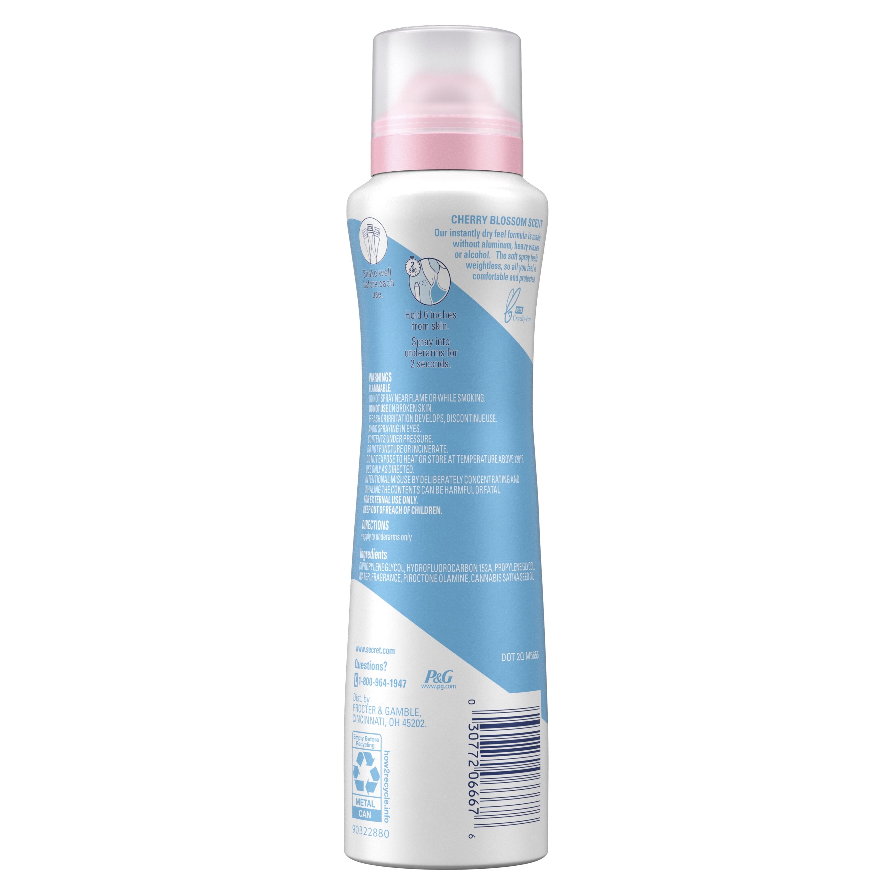 Aluminum Free Dry Spray Deodorant, Cherry Blossom, 4.1 Oz
