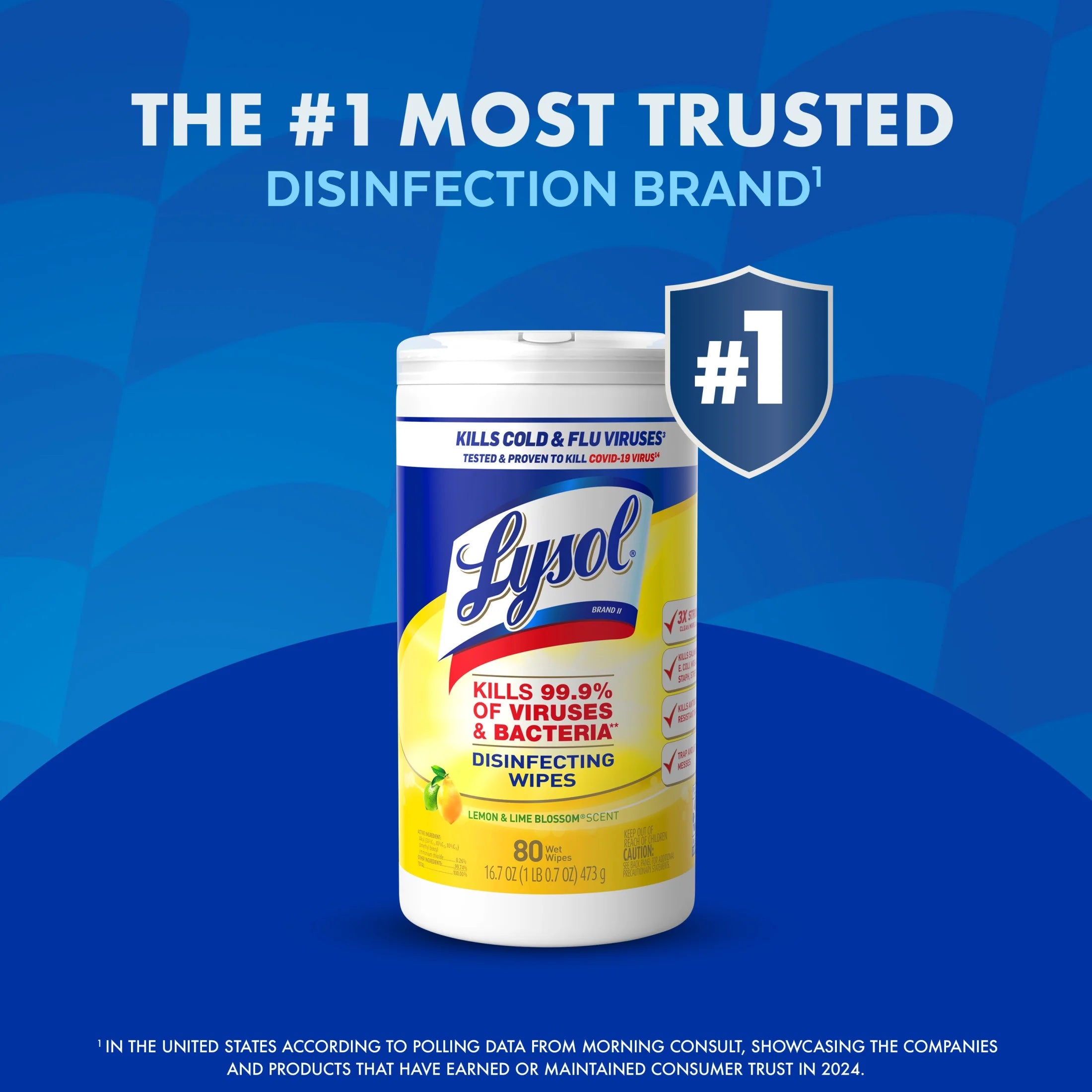 Lysol® Disinfectant Wipes, Multi-Surface Antibacterial Cleaning Wipes, Lemon and Lime Blossom, 80 Count