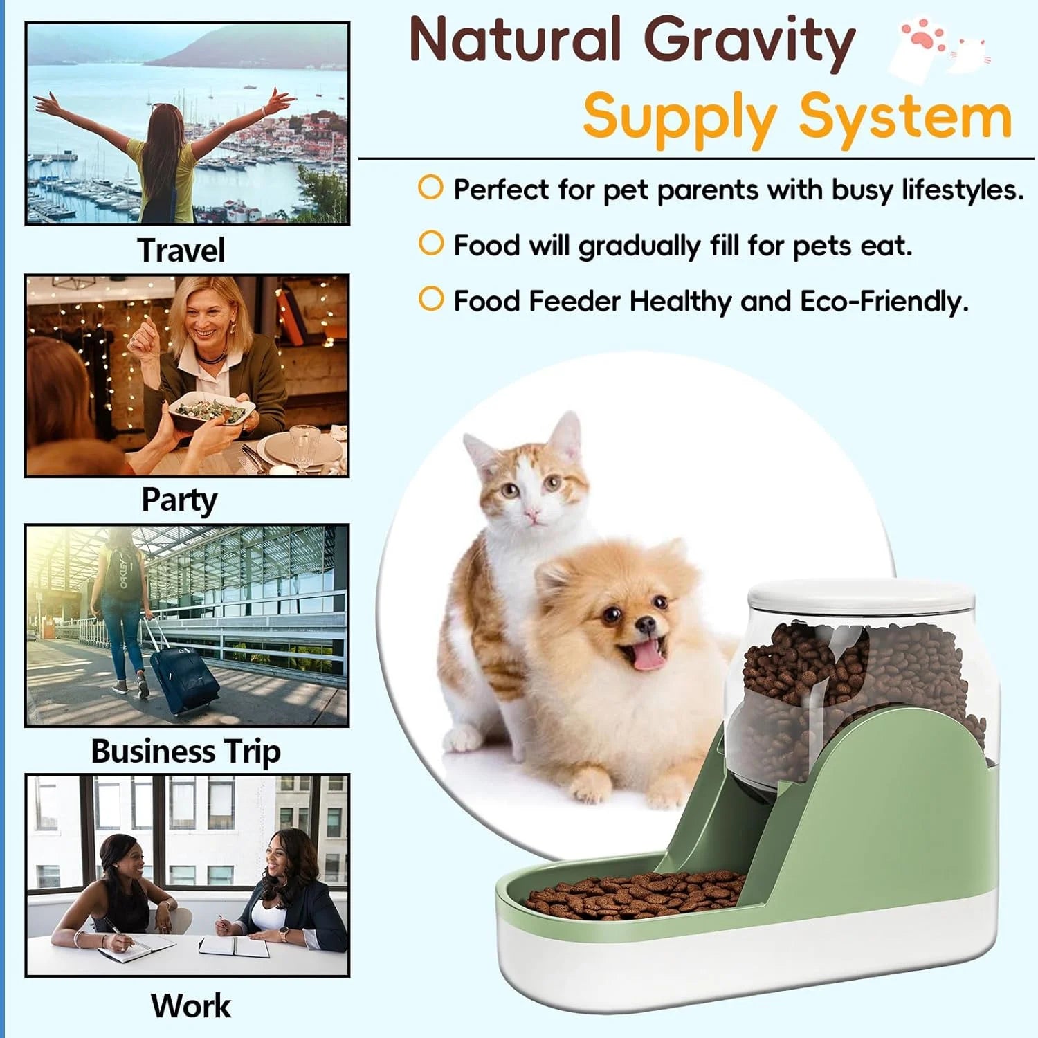 Automatic Dog Food Feeder Gravity Cat Food Dispenser Large Capacity Pet Self Fee