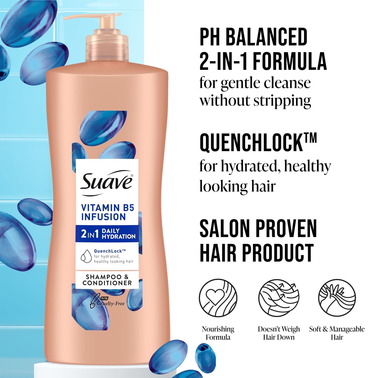 2-In-1 Shampoo & Conditioner, Moisturizing Vitamin B5 Infusion for Dry Hair, 28