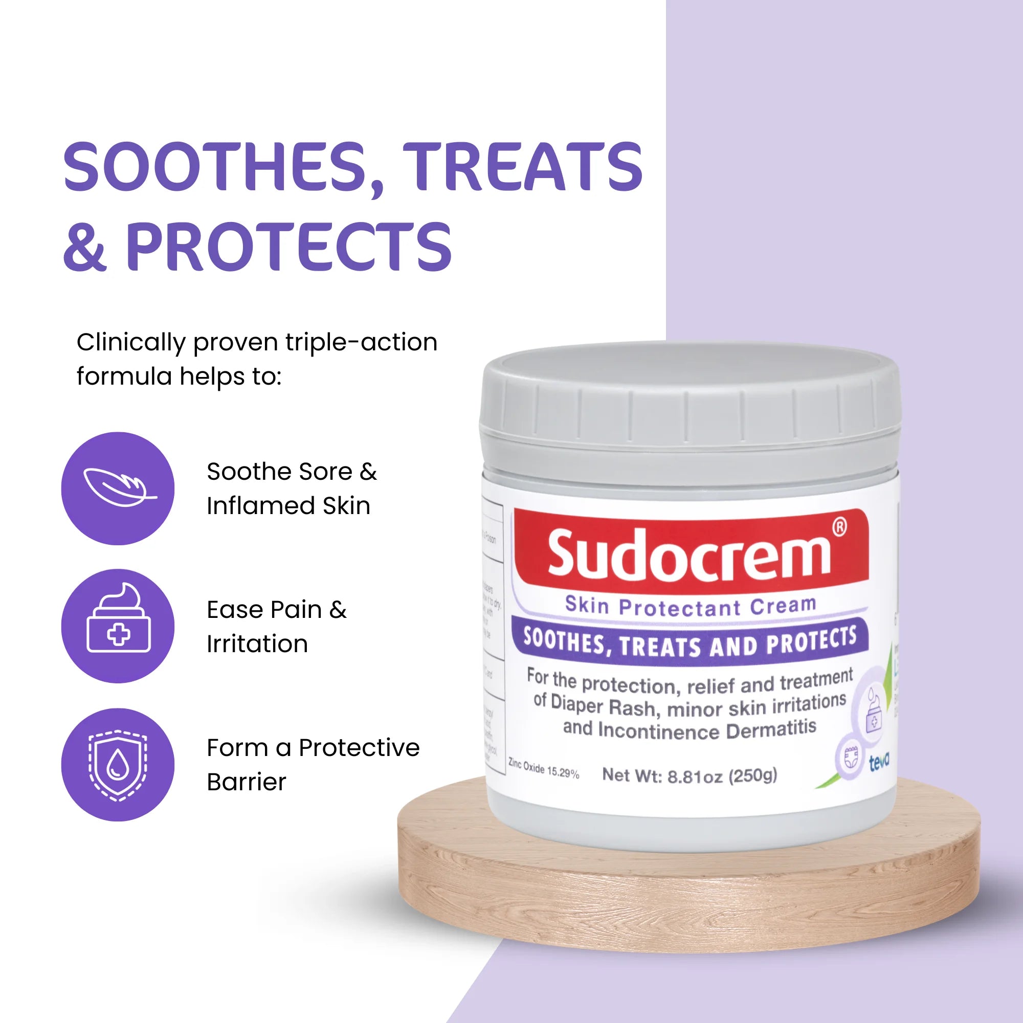 Sudocrem Diaper Rash Cream, Soothes, Treats, and Protects, 15.29% Zinc Oxide, 8.8Oz