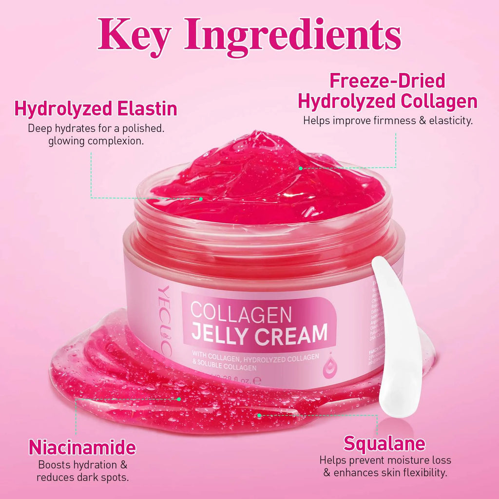 (2 Pack)  Collagen Jelly Cream, Deep Moisturizer, Anti-Aging Hydrator, Clean Skincare, Boosts Elasticity, Skin Rejuvenation, 3.38 Fl Oz