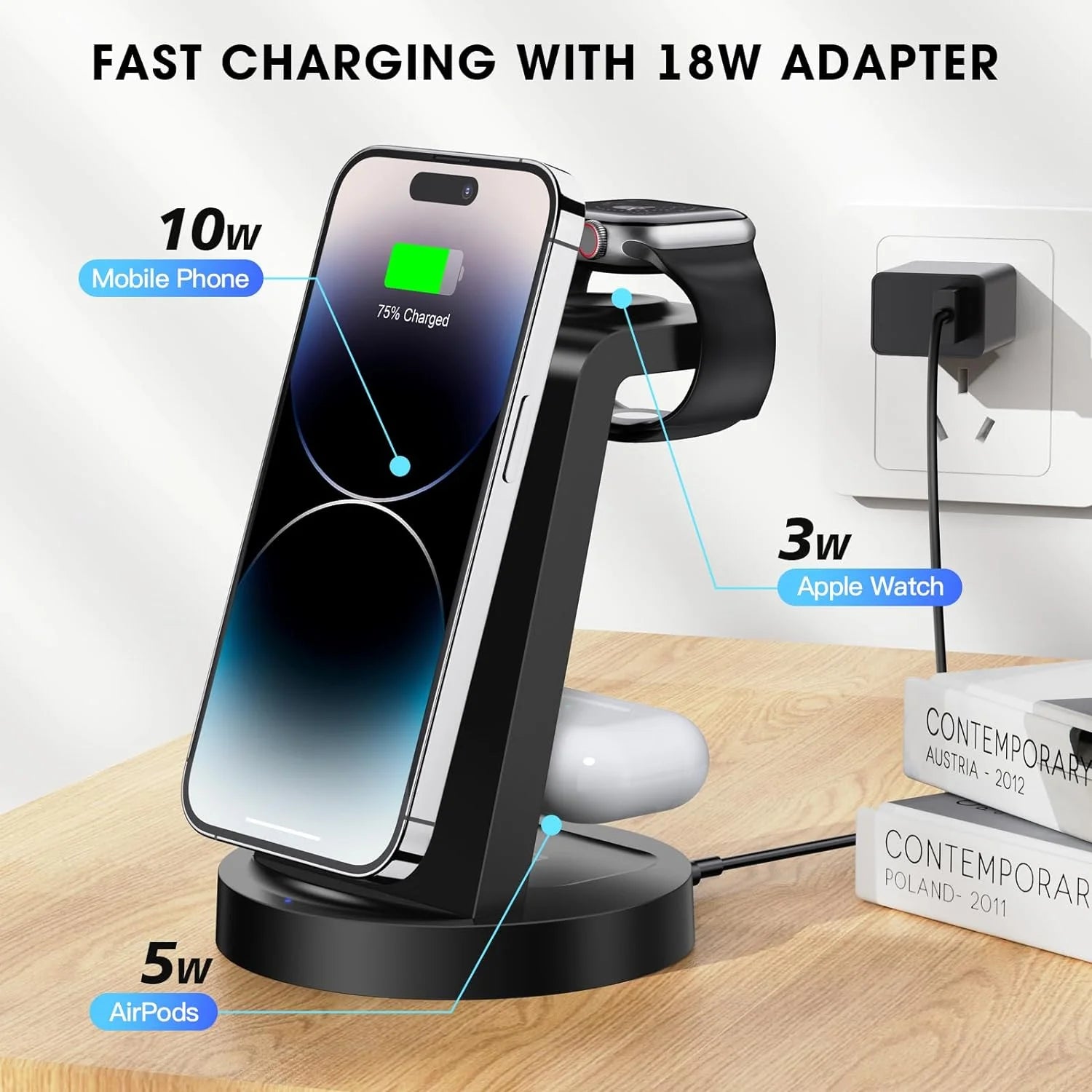 18W Wireless Charger - 3 in 1 Charging Station Compatible with Iphone 16E 16 15