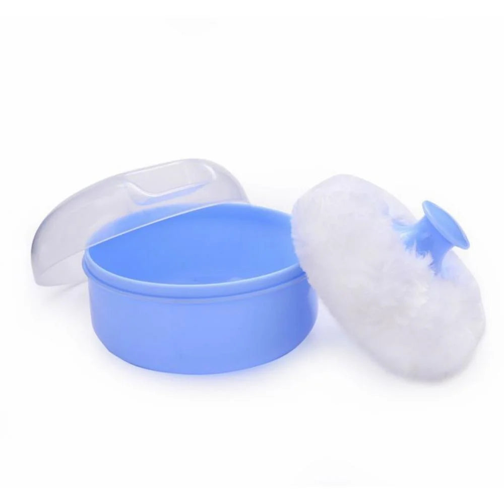Baby Infant After-Bath Body Powder Case Fluffy Talcum Powder Puff Container Box (Blue)