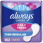 Daily Fresh Thin Panty Liners, Regular Absorbency, Unscented, 162 Count