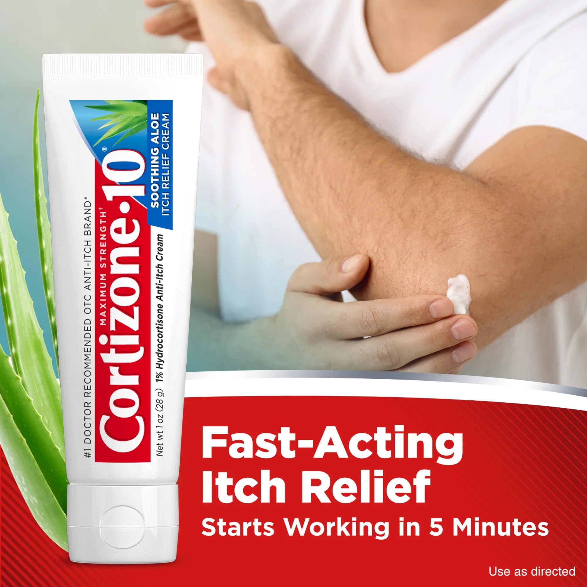 Cortizone-10 Maximum Strength Soothing Aloe Itch Relief Cream, 1% Hydrocortisone, Fast-Acting, Anti-Itch Cream for Bug Bites, Rash, Eczema, Psoriasis, Poison Ivy, Oak, Sumac & More, 1 Oz