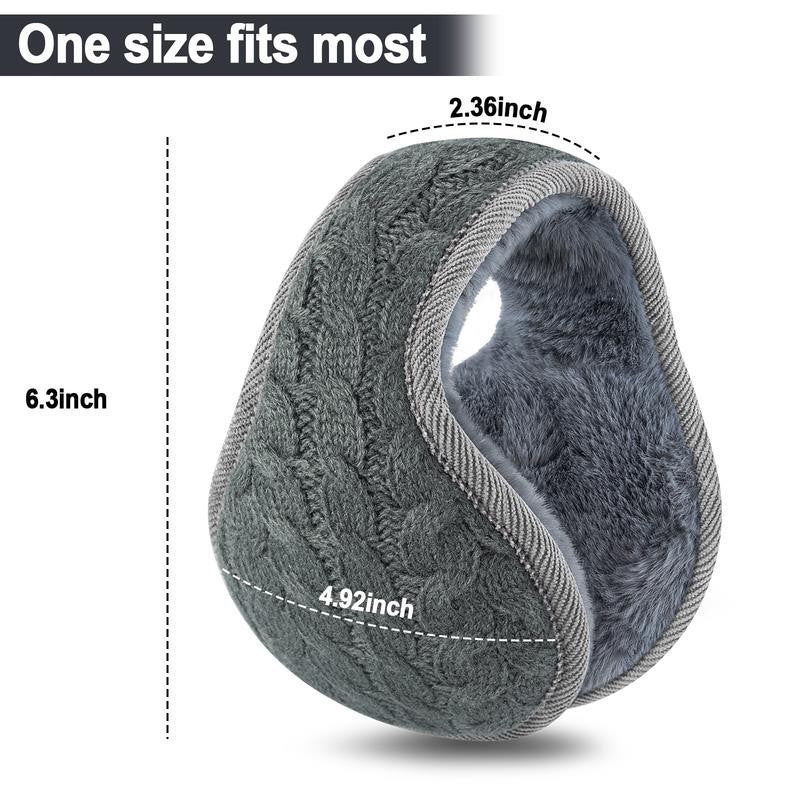 2 Pacs Winter Earmuffs for Women Men, Foldable Warm Cable Knit Fleece Ear Muffs