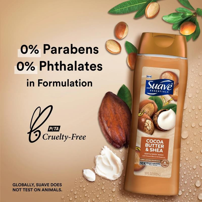 Essentials Body Wash, Creamy Cocoa Butter and Shea, 18 Oz