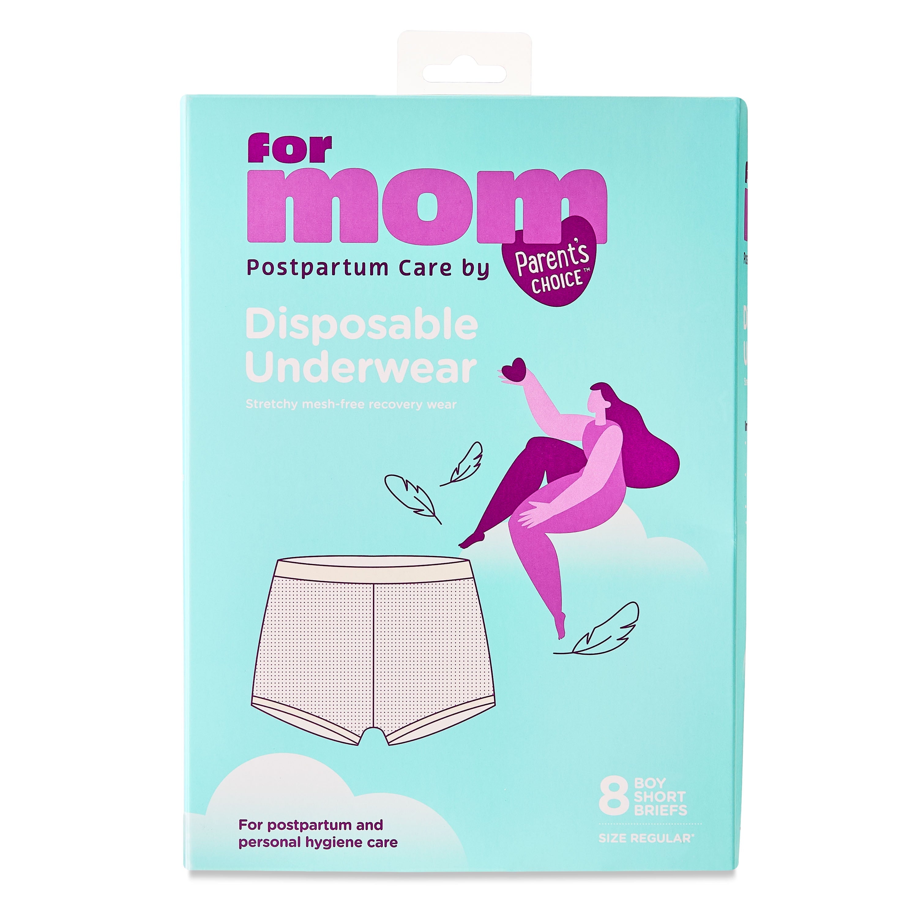 Parent'S Choice Disposable Postpartum Underwear for Women, High Waist & Regular Size (Waist 28" to 42" Stretched), 8 Count