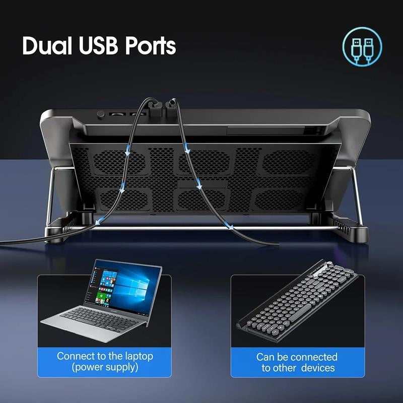 15.6-17.3Inch Laptop Cooling Pad with 6 Quiet Fans,7 Height & Wind Speed Adjusta