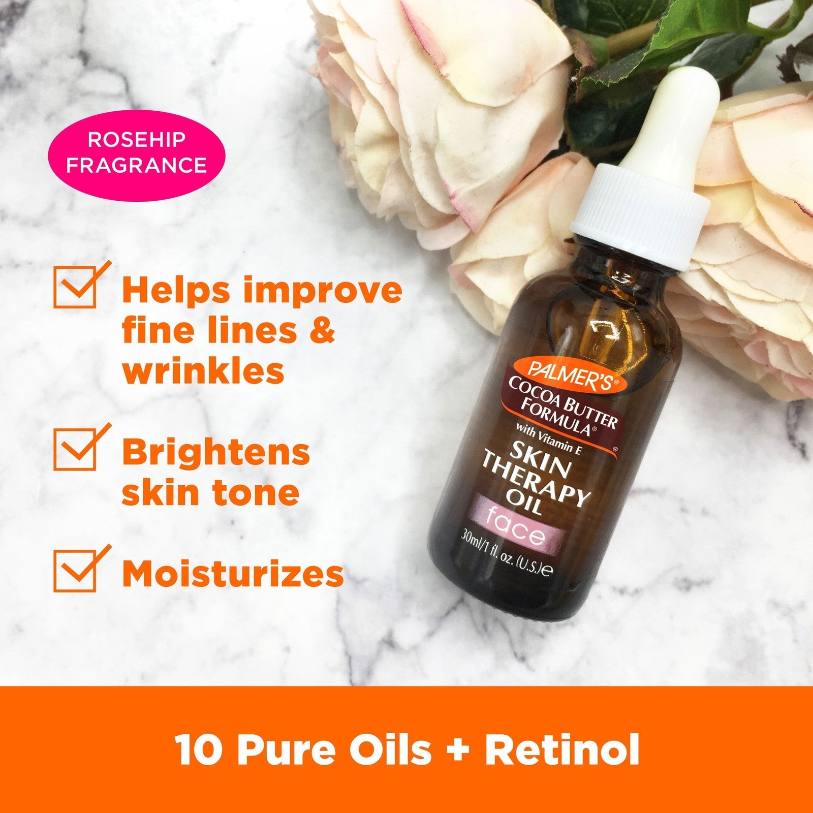 Cocoa Butter Formula Rosehip Fragrance Skin Therapy Oil for Face, 1 Fl Oz
