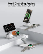 3-In-1 Magnetic Foldable Wireless Charging Station - Fast Charging Compatible with Magsafe (Iphone 16/15/14/13/12), Apple Watch 4 5 6 7 8 9 10 Se/Ultra & Airpods Pro/4/3/2