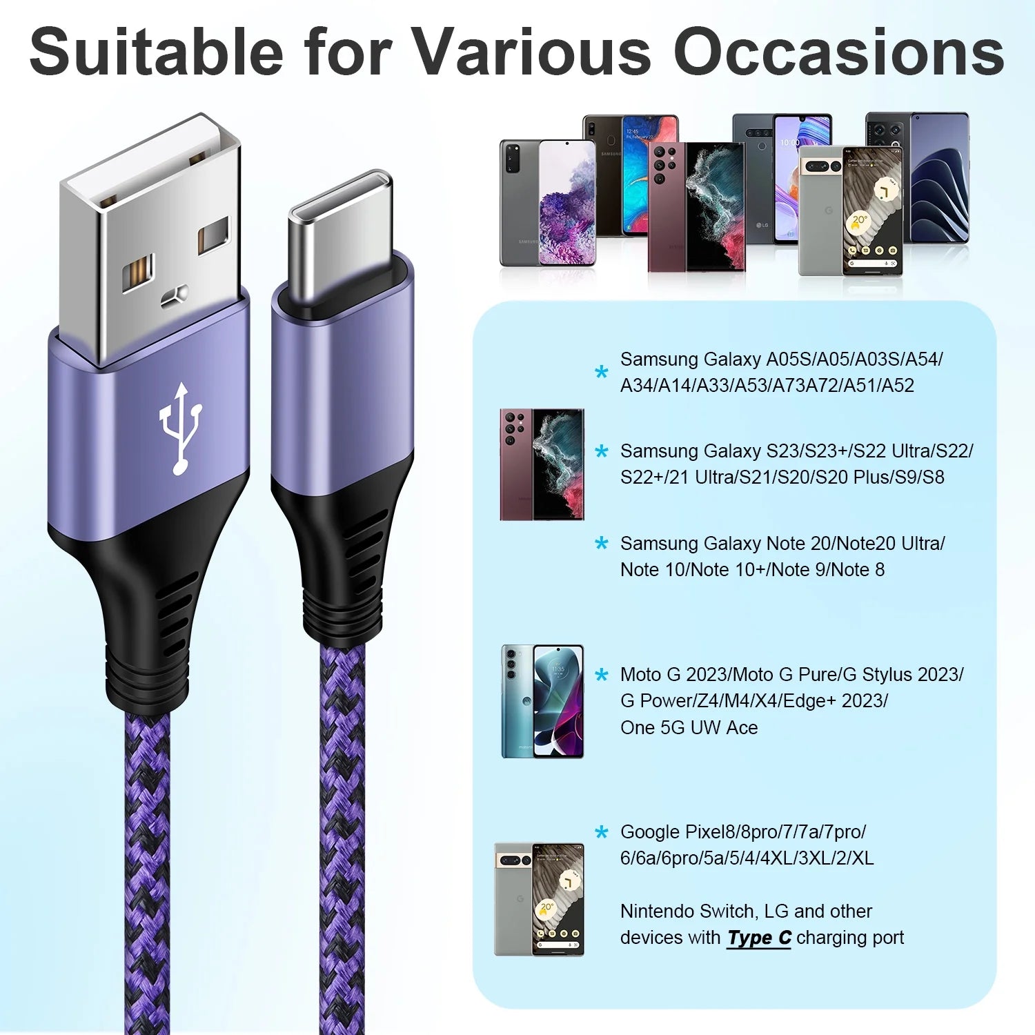 Charging Block,Type C Charger Block Fast Charging Hopepow 4PCS 1A/5V Usb Wall Charger Block Adapter Plug with 4PCS Type C Charging Cables 6Ft USB C Cable High Speed Android Charger Phone Cords Type C