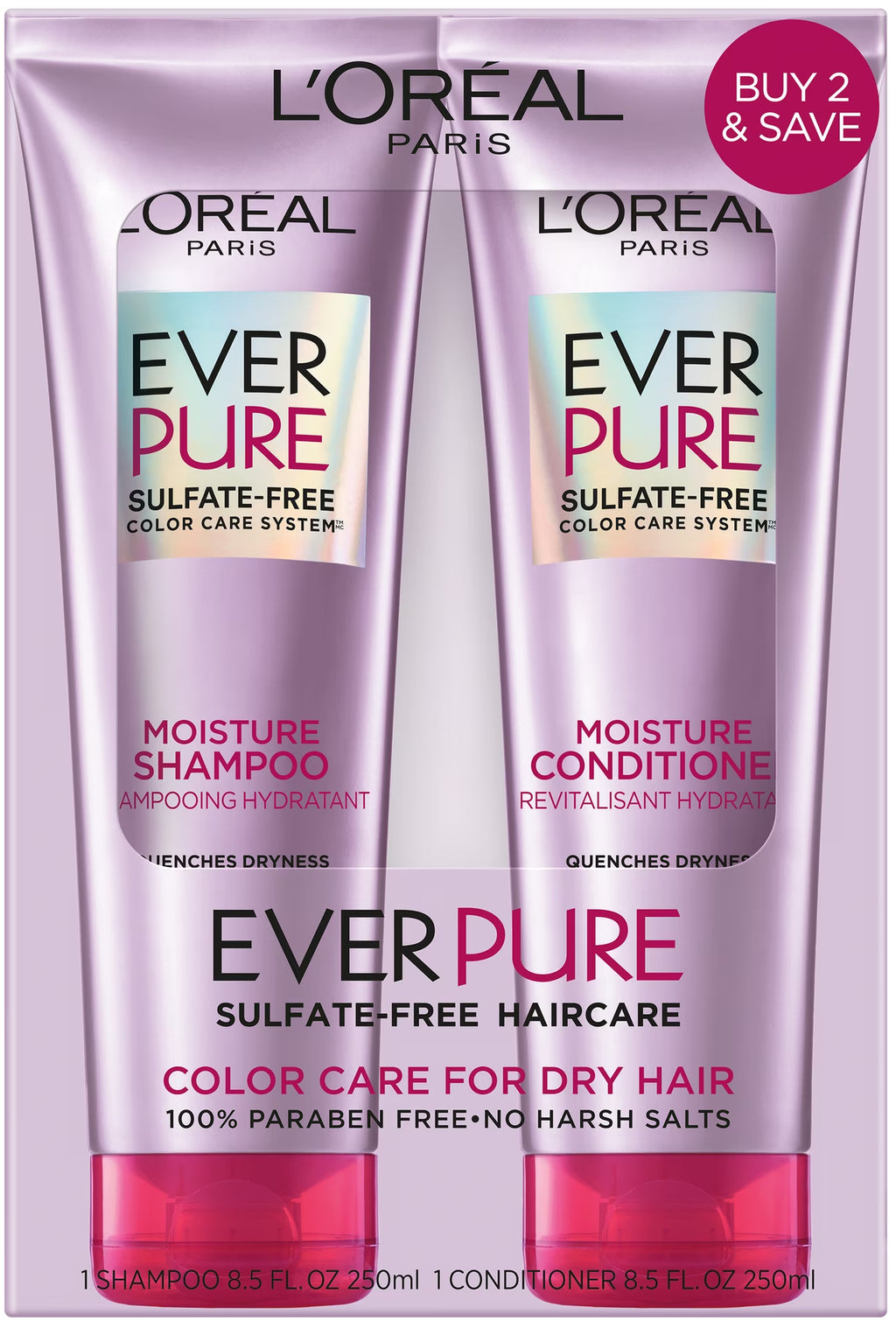 L'Oreal Paris Everpure Moisture Sulfate Free Shampoo and Conditioner, 1 Kit