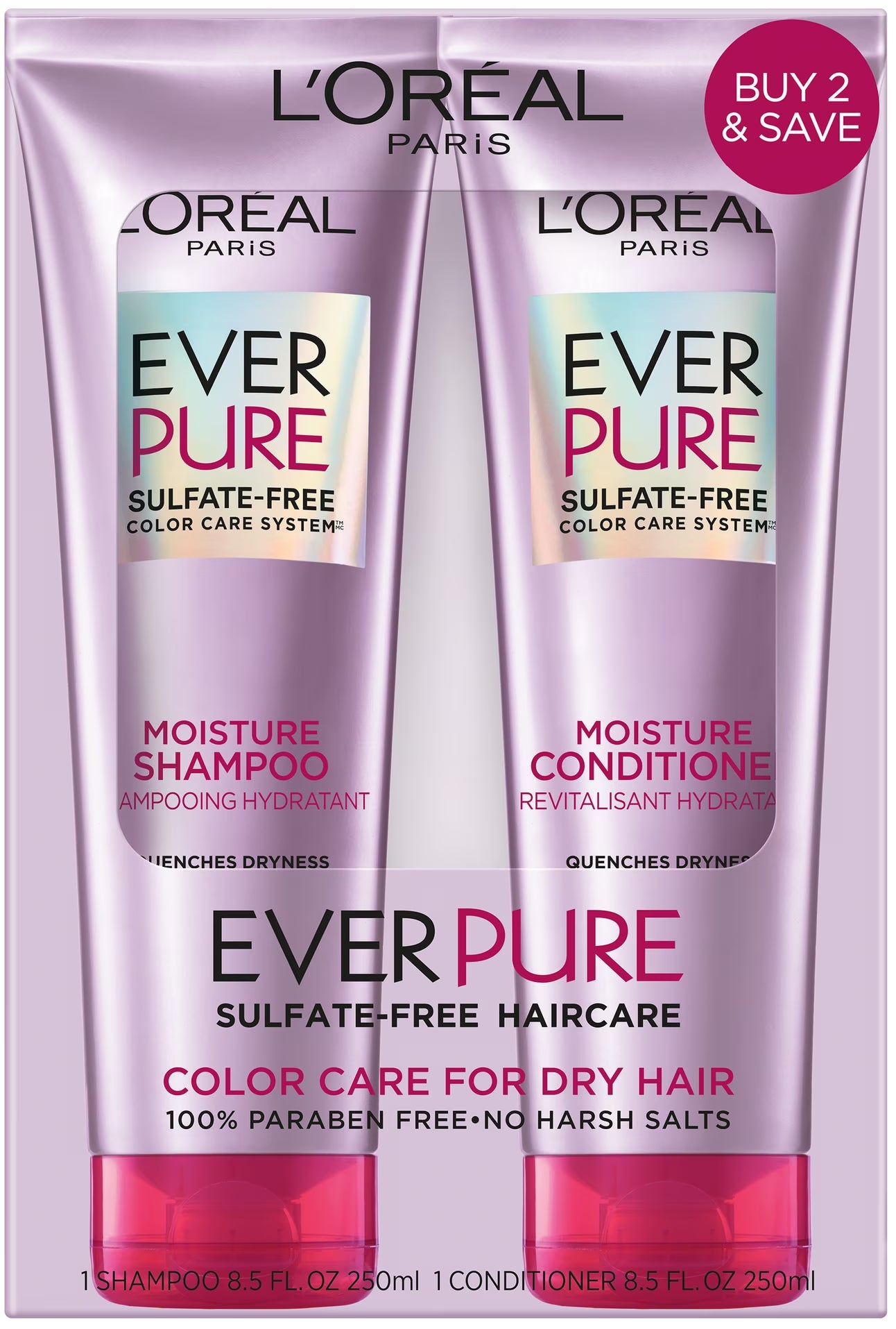 L'Oreal Paris Everpure Moisture Sulfate Free Shampoo and Conditioner, 1 Kit