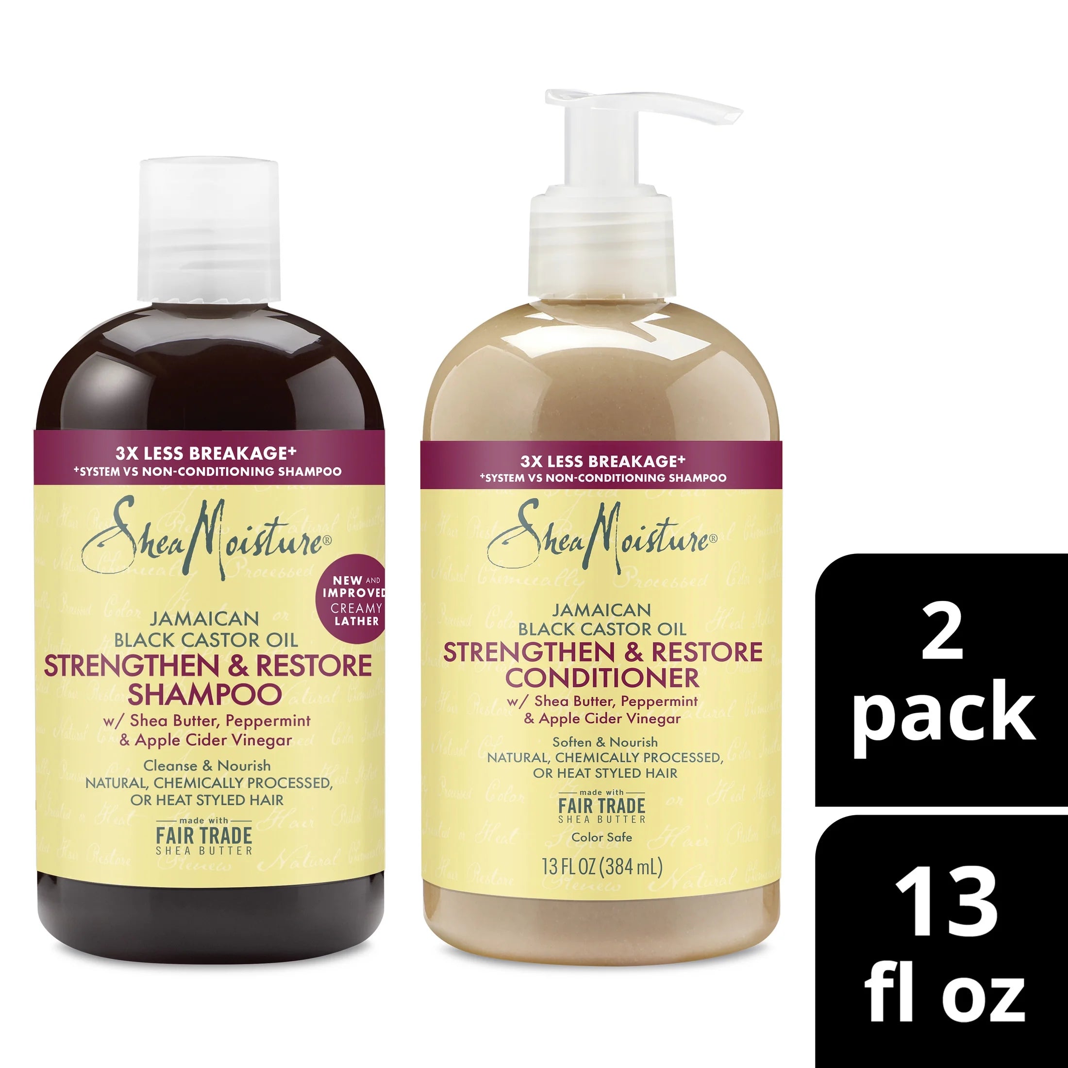 Sheamoisture Jamaican Black Castor Oil Strengthen & Restore Shampoo and Conditioner Set, 13 Oz 2 Count