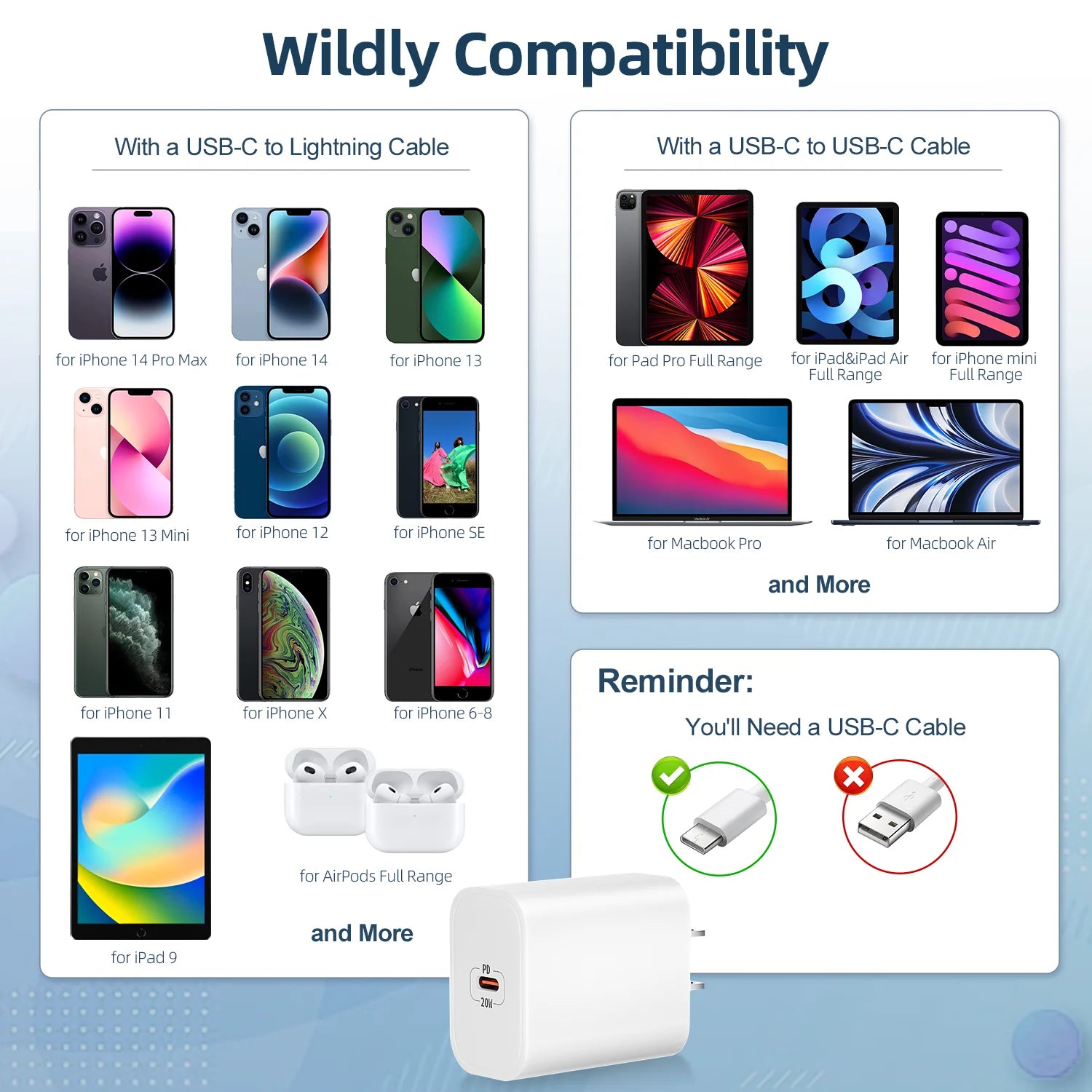 Bkayp Iphone Charger [Apple Mfi Certified] 20W PD USB C Wall Charger with 6Ft Fast Charging Cable Compatible with Iphone 14/13/12/11 White